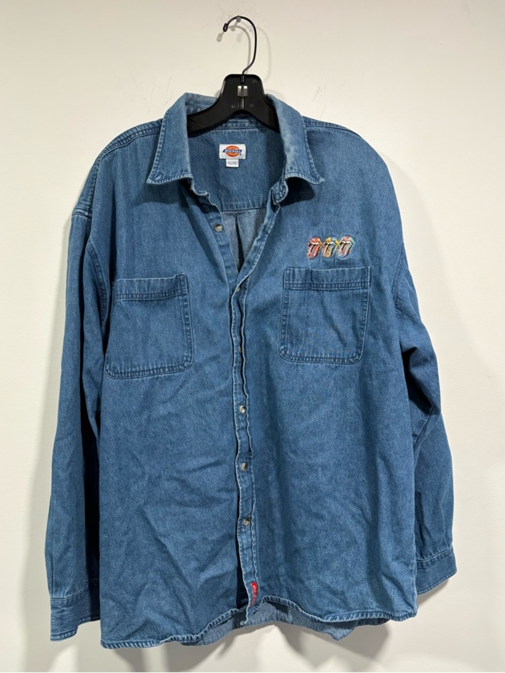 Vintage Rolling Stones Denim Shirt Men's XL Tour Colorful Logo Minimalist Blue